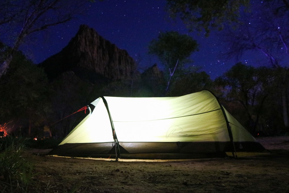 Tent at night, South Campground, Zion National Park, one of the best national parks for stargazing