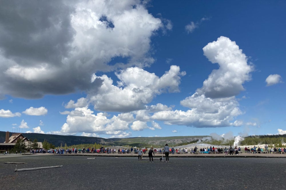 Crowd before Old Faithful eruption, Yellowstone National Park