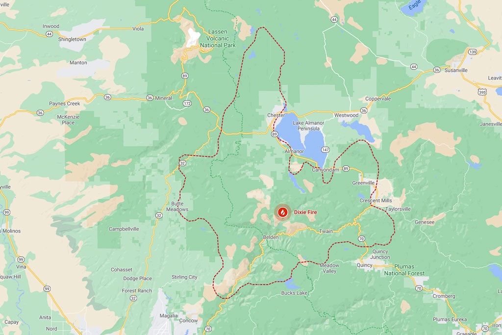 Dixie Fire in Lassen Volcanic National Park 2021 - Google Maps