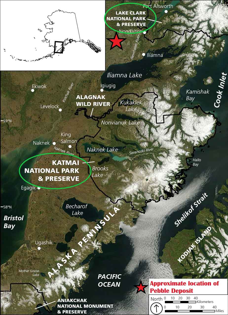 Location of proposed Pebble Mine in Bristol Bay Watershed, Alaska - Image credit NPS