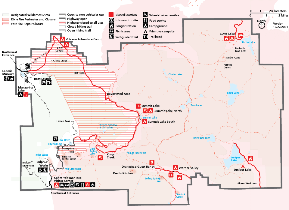 Lassen Volcanic Highway Closure Map 2021