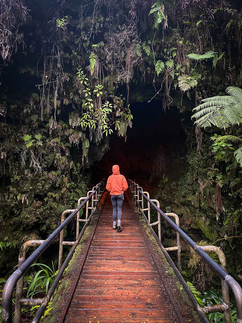 Nāhuku Thurston Lava Tube hiker in Hawai'i Volcanoes National Park, Big Island of Hawaii