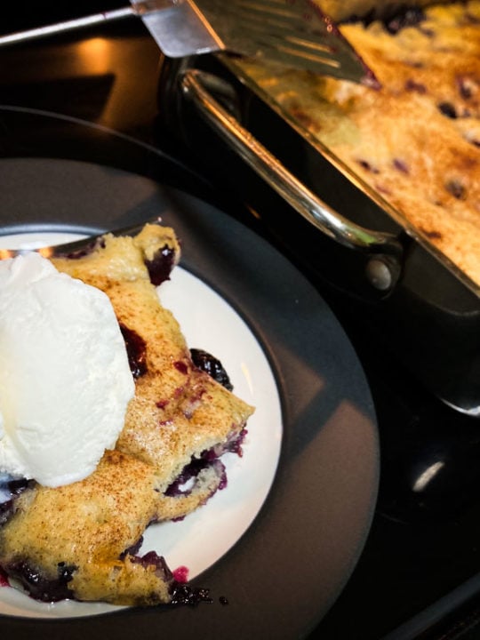 Denali National Park inspired blueberry cobbler with vanilla ice cream