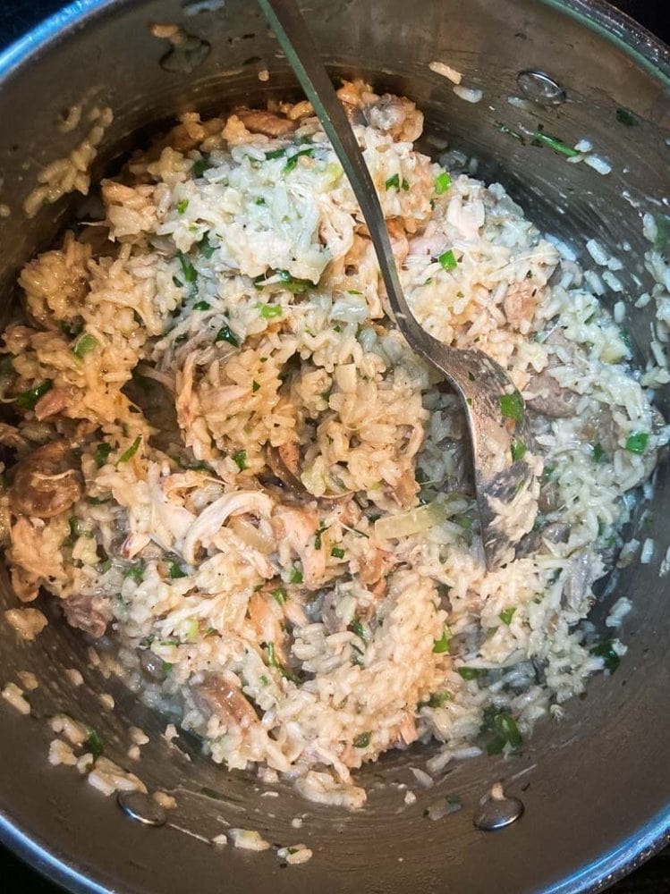 South Carolina Congaree National Park inspired chicken bog in pot with spoon