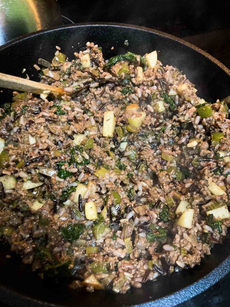 Wild rice and bison stuffing for acorn squash