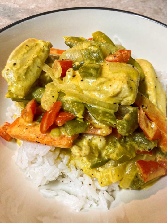 Creamy curry chicken over white rice recipe inspired by Virgin Islands National Park