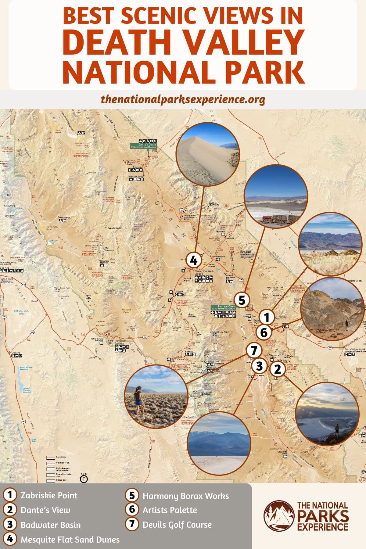 Map of the Best Scenic Views in Death Valley National Park