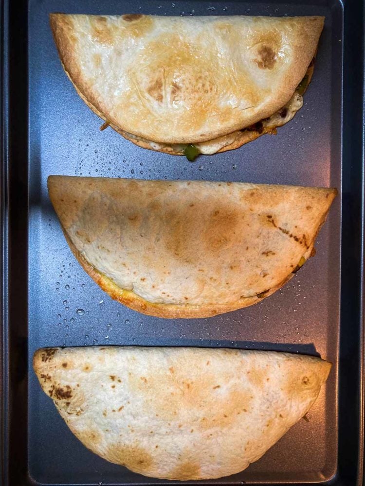 Tex-mex veggie quesadillas out of oven