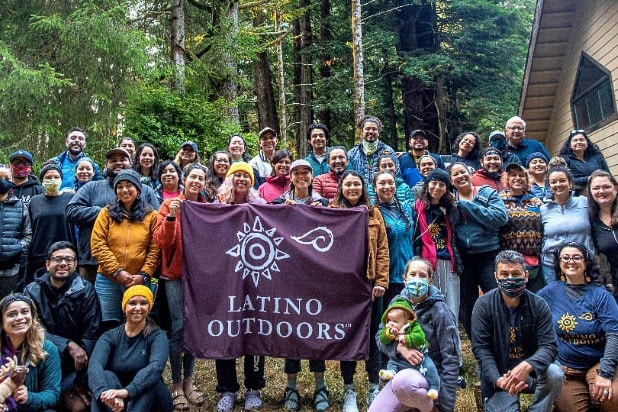 Large group of outdoor enthusiasts with Latino Outdoors