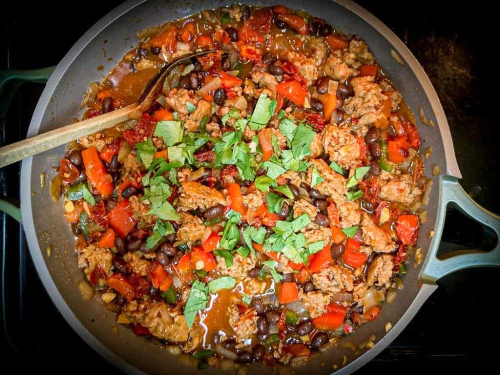 Chorizo, black beans and roasted bell pepper skillet recipe