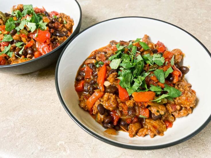 Chorizo with black beans and roasted bell pepper bowls