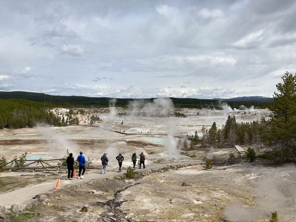 Visitors at Norris Geyser Basin in Yellowstone National Park in 2021