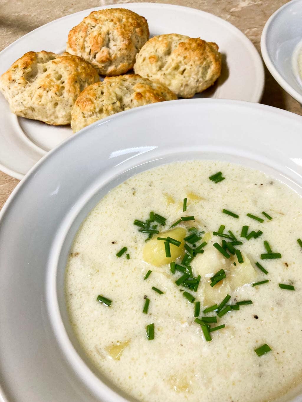 Cape Cod chowder recipe with thyme biscuits