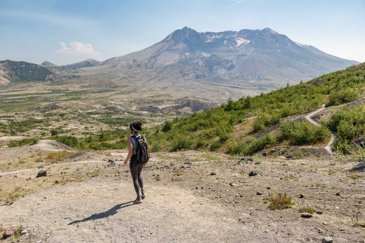 Hiker on Boundary Trail to Harry's Ridge, Mount St. Helens National Volcanic Monument, Washington