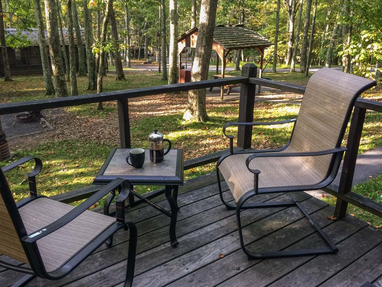 Morning coffee at Lewis Mountain Cabins, Shenandoah National Park