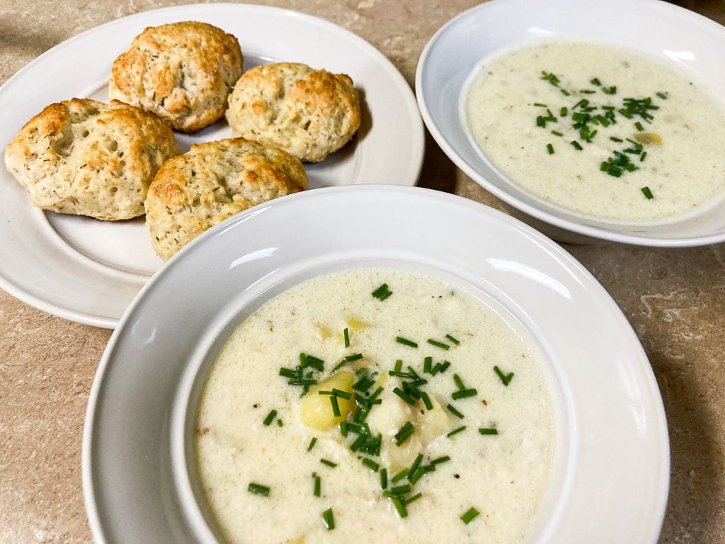 New England cod chowder with thyme drop biscuits recipe