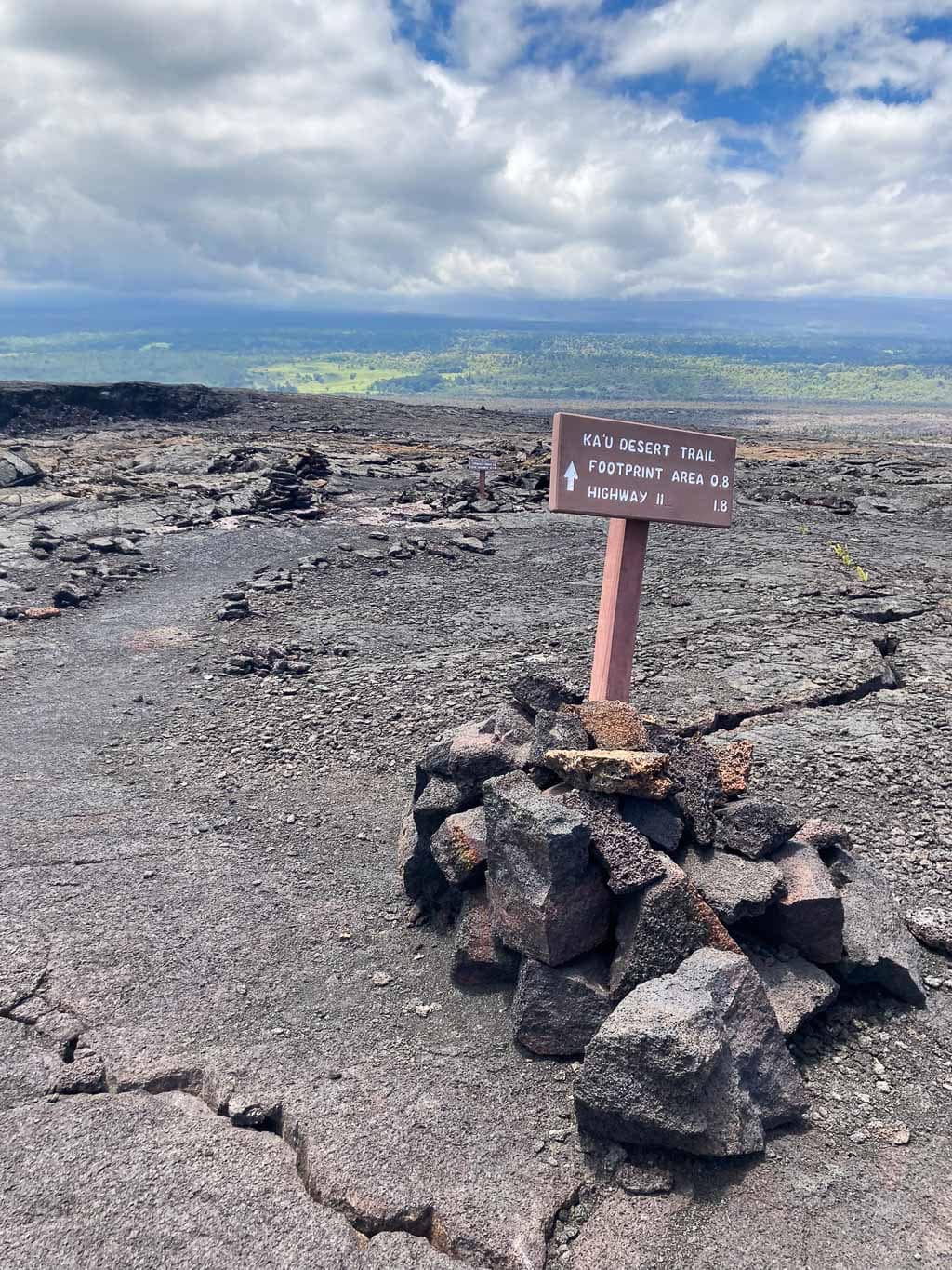 Kaʻū Desert Trail sign in Hawai‘i Volcanoes National Park, Hawaii