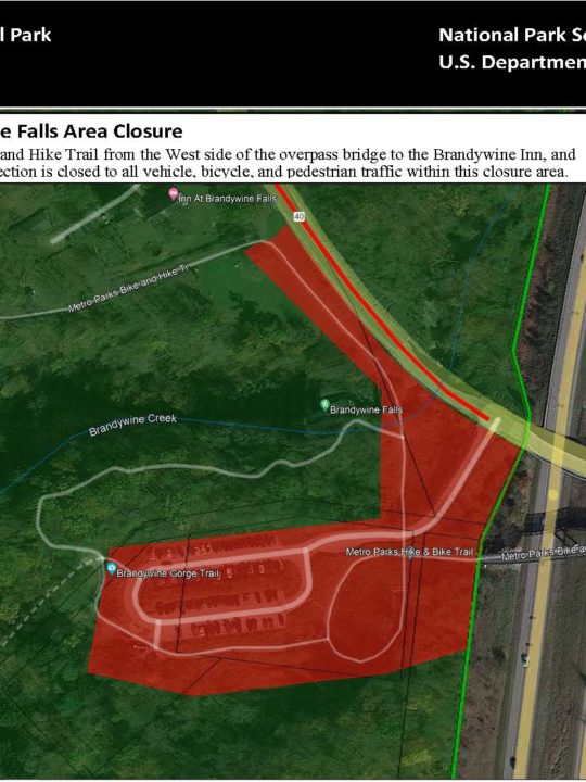 Cuyahoga Valley Closure Map of Brandywine Falls Area