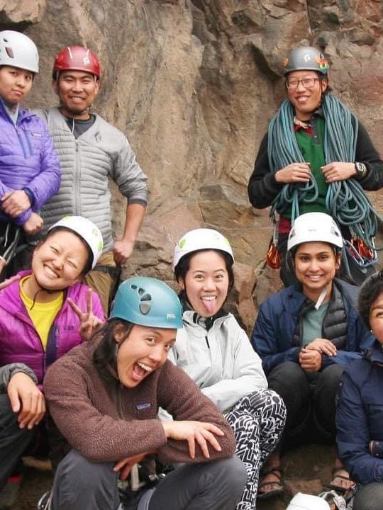Outdoor Asian rock climbers