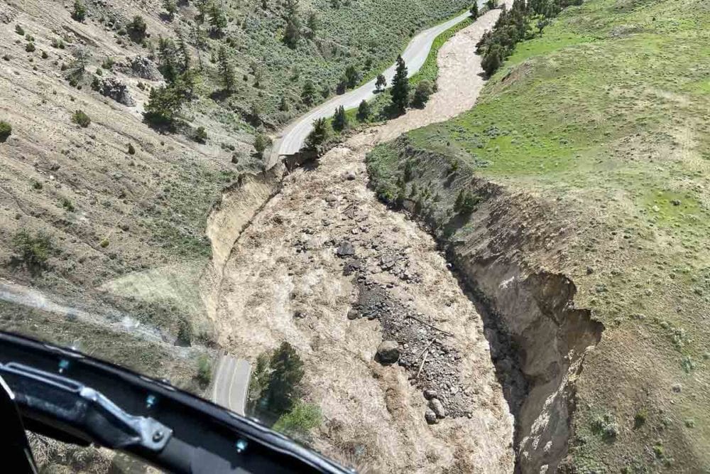 North Entrance Road in Yellowstone National Park washed away by historic floods - Photo Credit NPS Doug Kraus