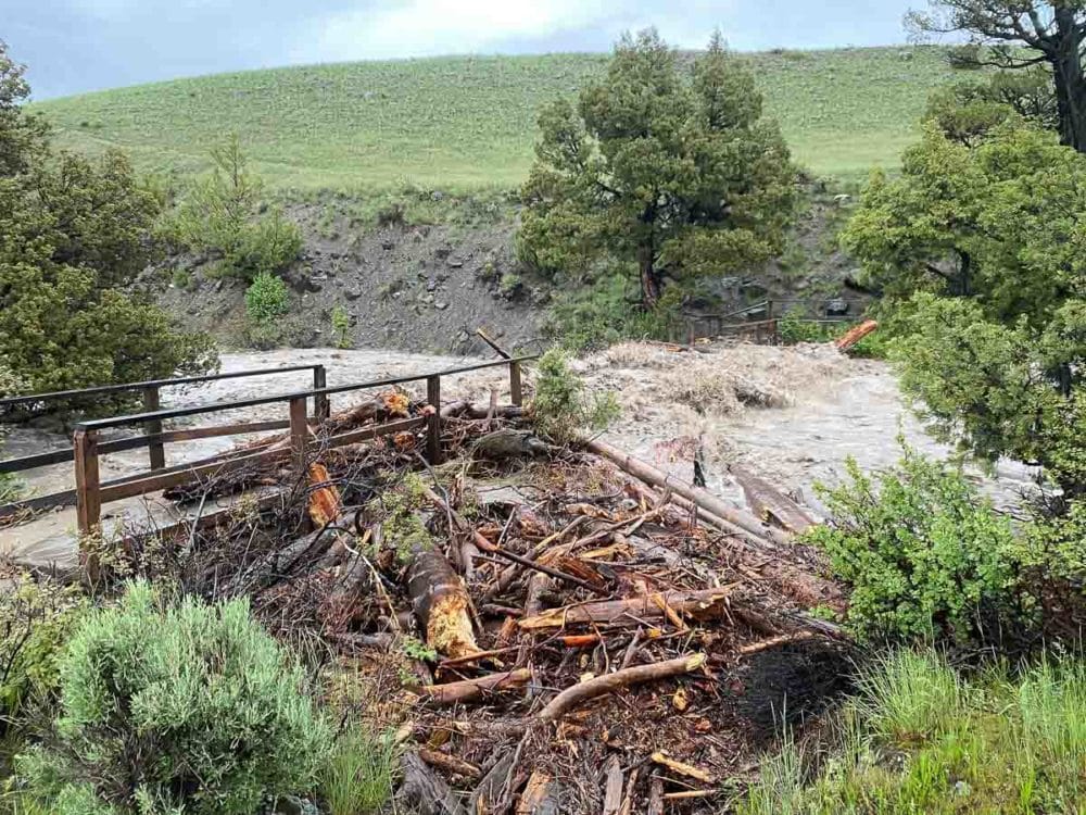 Washed-out bridge at Rescue Creek due to flooding in Yellowstone National Park - Photo Credit NPS