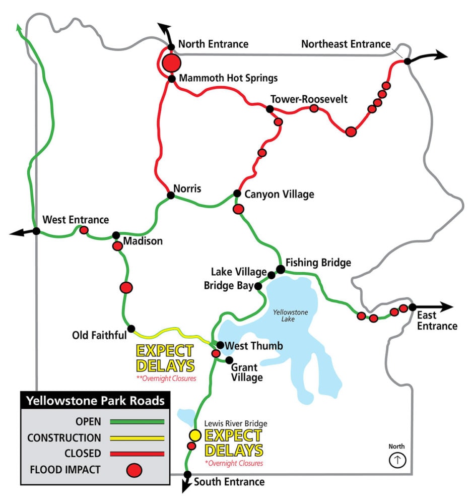 Yellowstone Flood Recovery Efforts Map 2022, South Loop Reopening - Image Credit: NPS