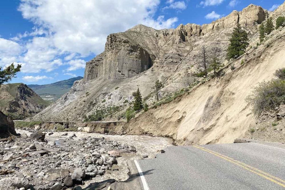 Yellowstone North Entrance Road damage due to historic flood - Photo Credit NPS Kyle Stone
