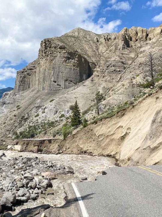 Yellowstone North Entrance Road damage due to historic flood - Photo Credit NPS Kyle Stone