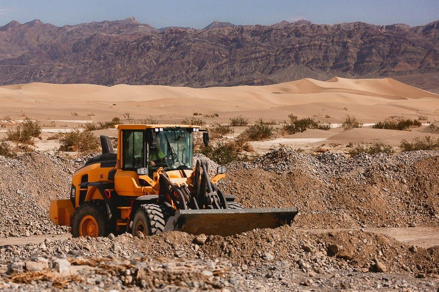 Bulldozer clearing parking lot at Mesquite Flat Sand Dunes, Death Valley National Park reopening - Photo Credit NPS