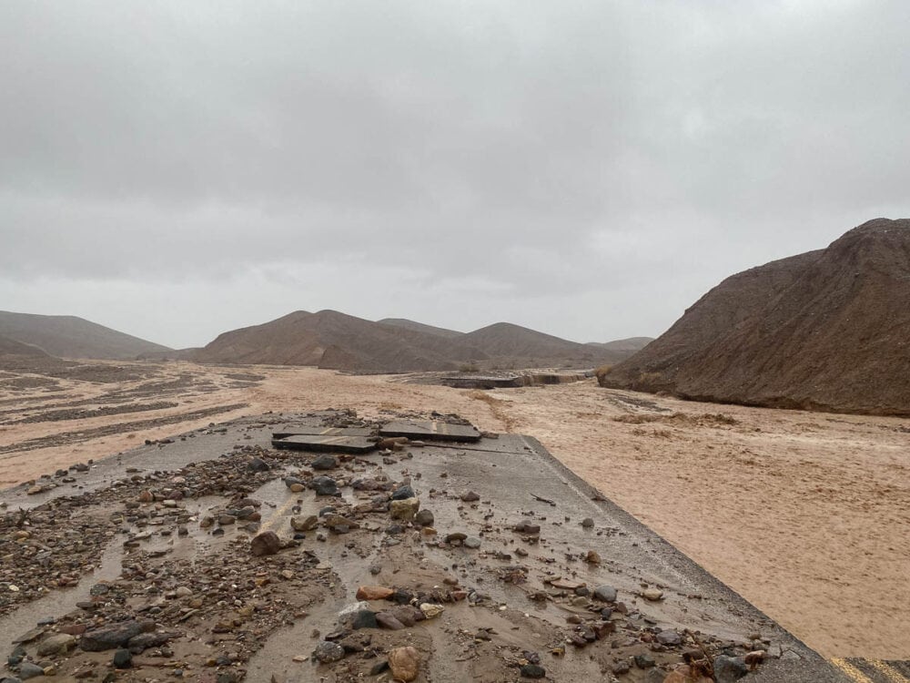 Severe road damage at Mud Canyon after flooding in Death Valley National Park - Photo Credit NPS