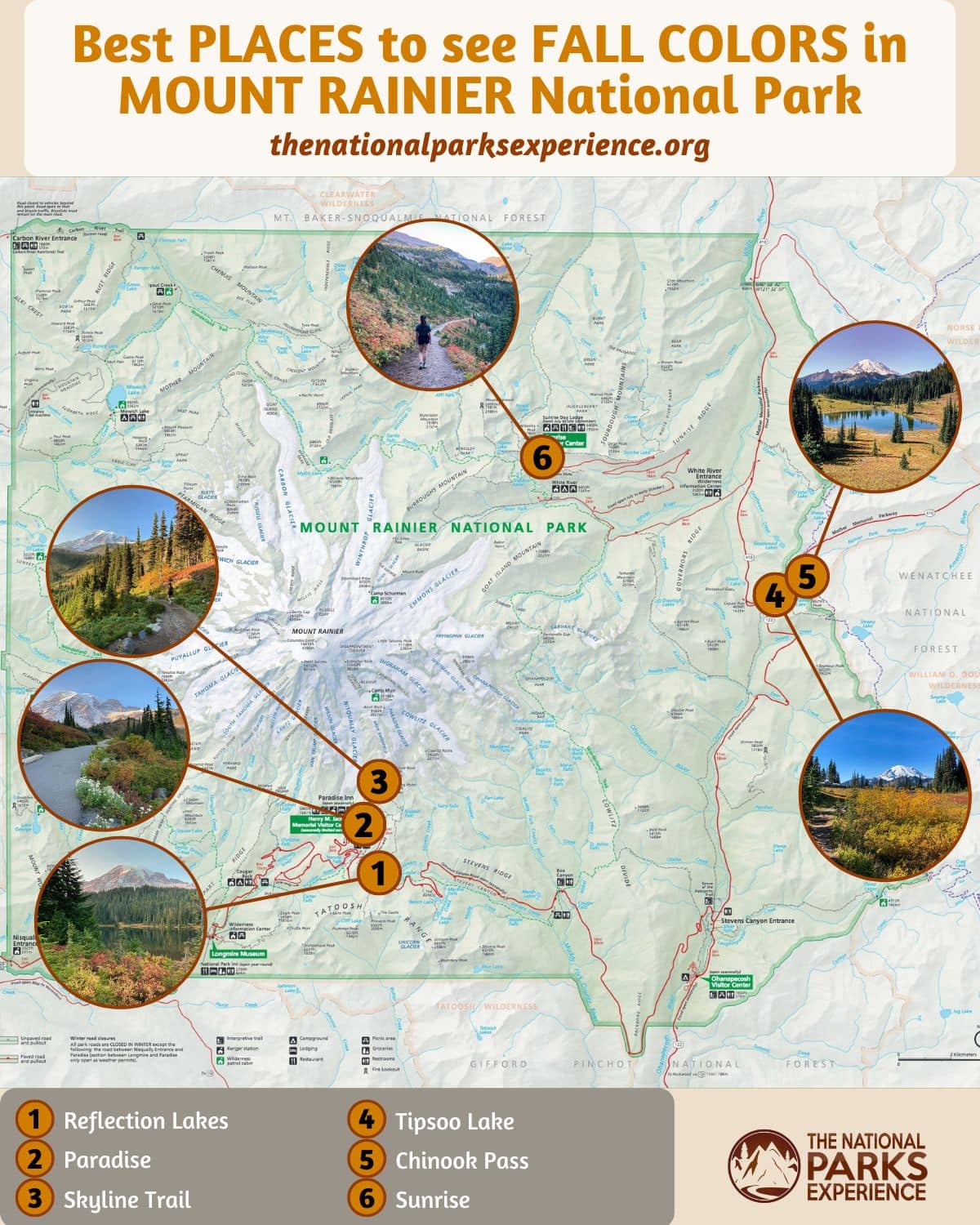 Map of the Best Places to See Fall Colors in Mount Rainier National Park