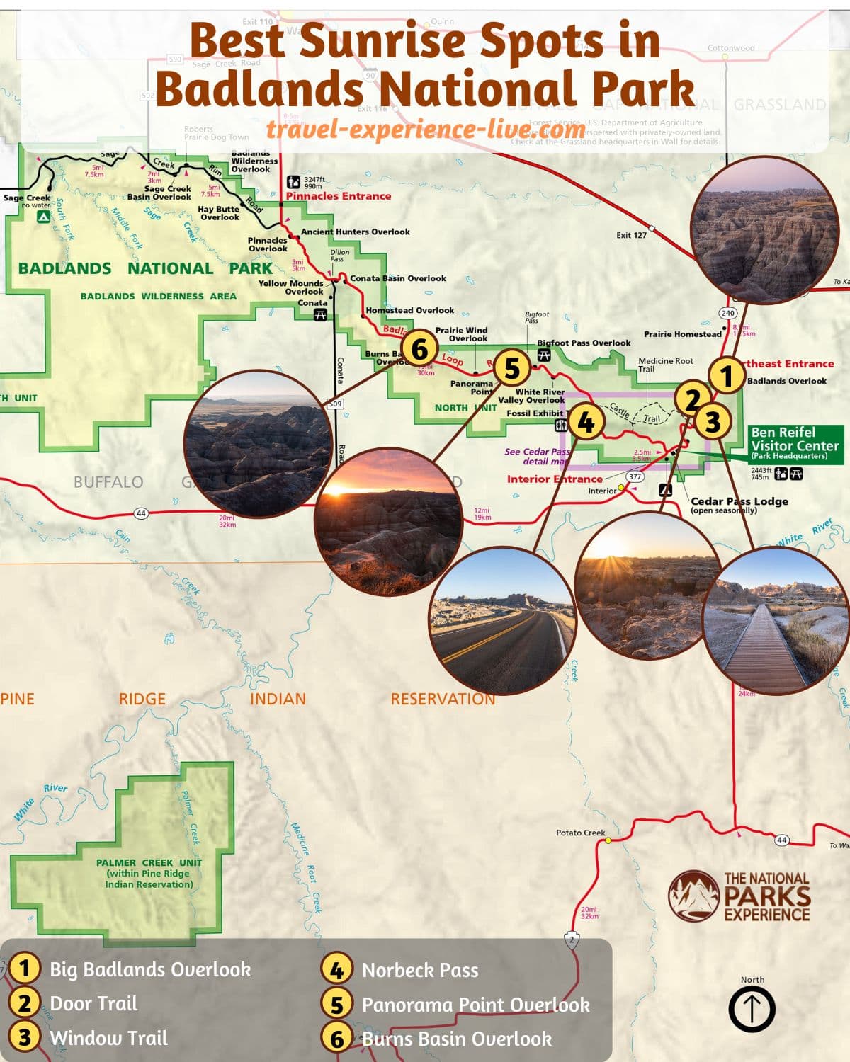 Map of Badlands National Park Sunrise Viewing Locations