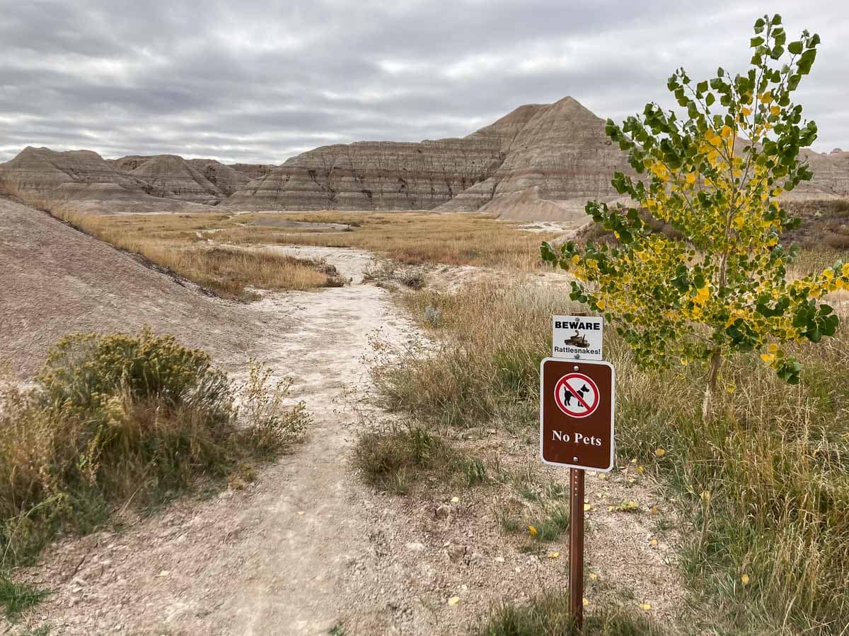 Deer Haven Wilderness trail sign in Badlands National Park, South Dakota