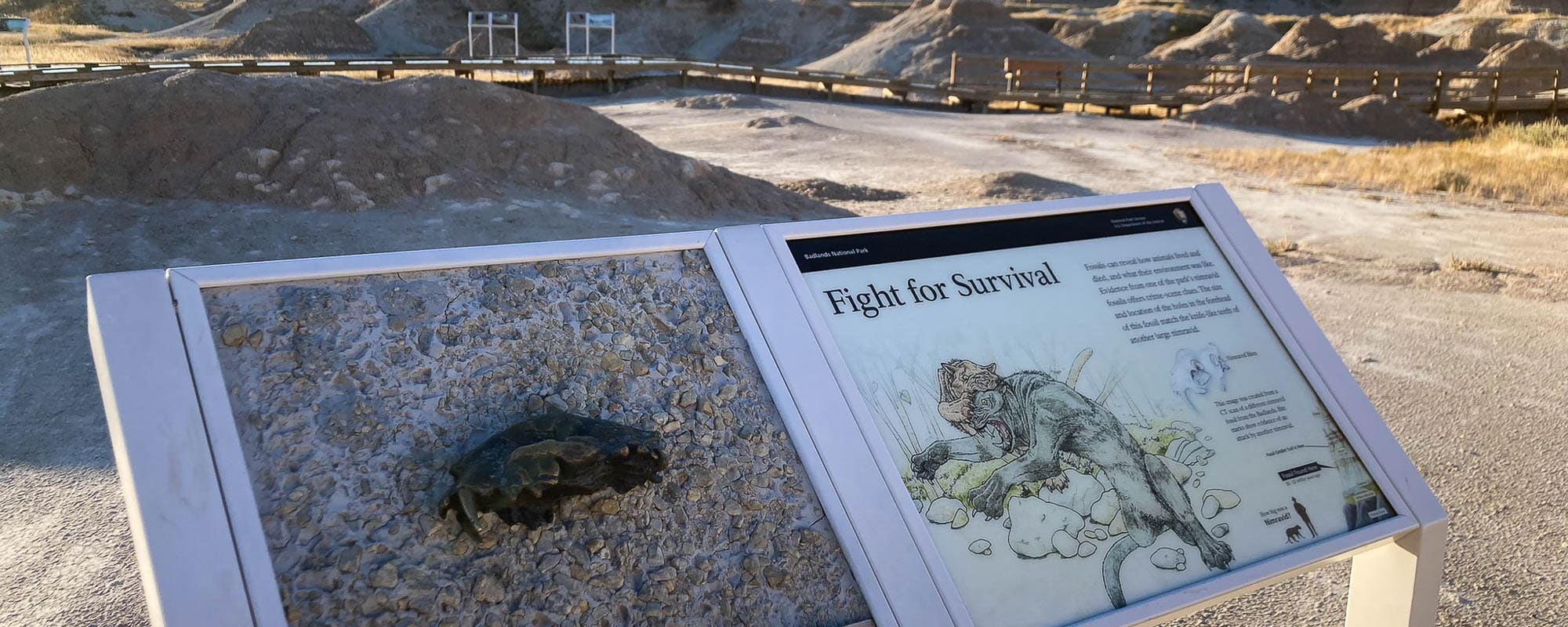 Fossil Exhibit Trail information panel in Badlands National Park, South Dakota