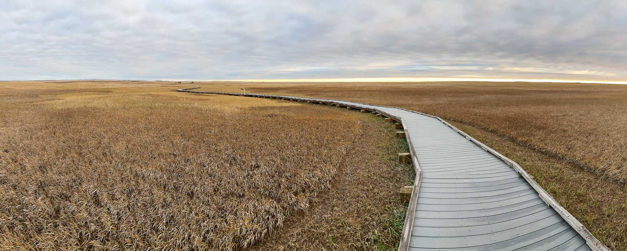 Prairie Wind Overlook boardwalk panorama in Badlands National Park, South Dakota