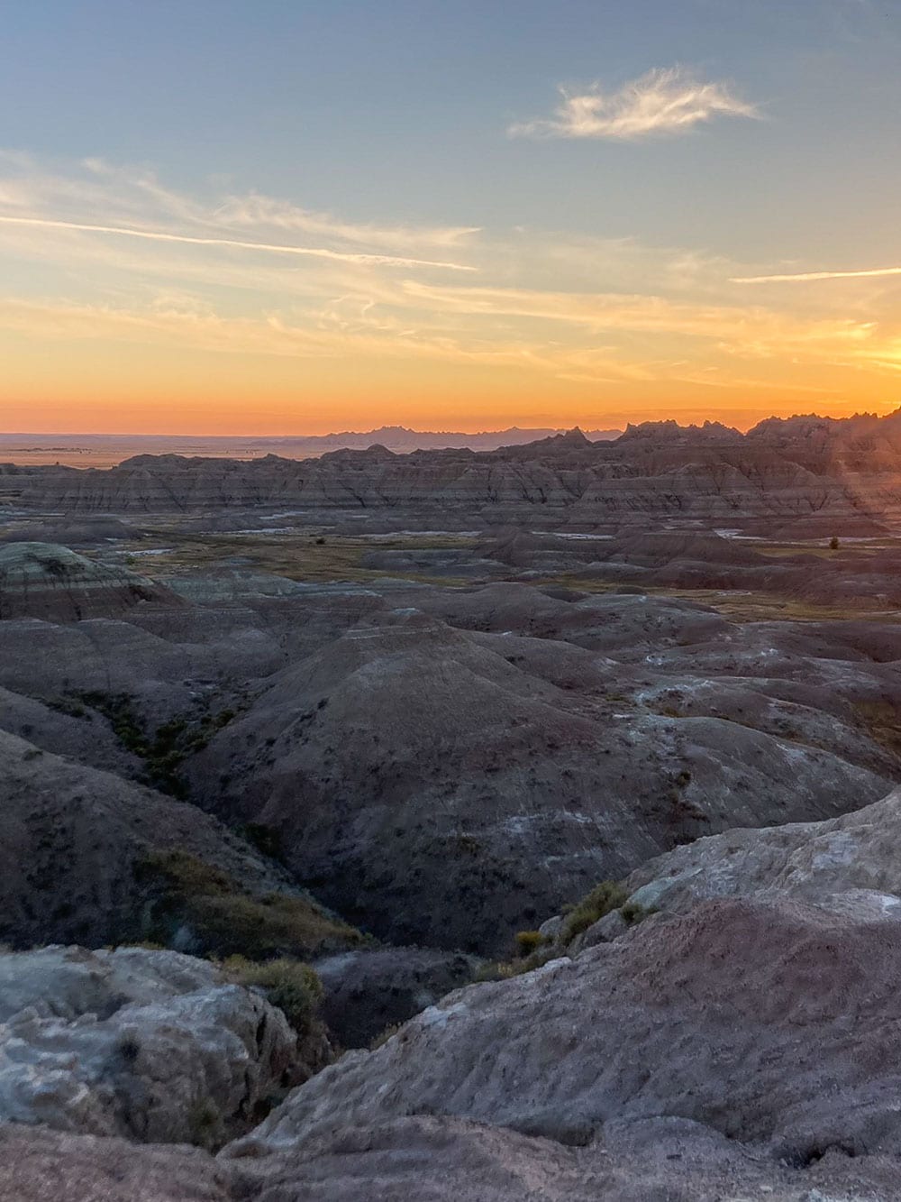Conata Basin Overlook sunset view in Badlands National Park, South Dakota
