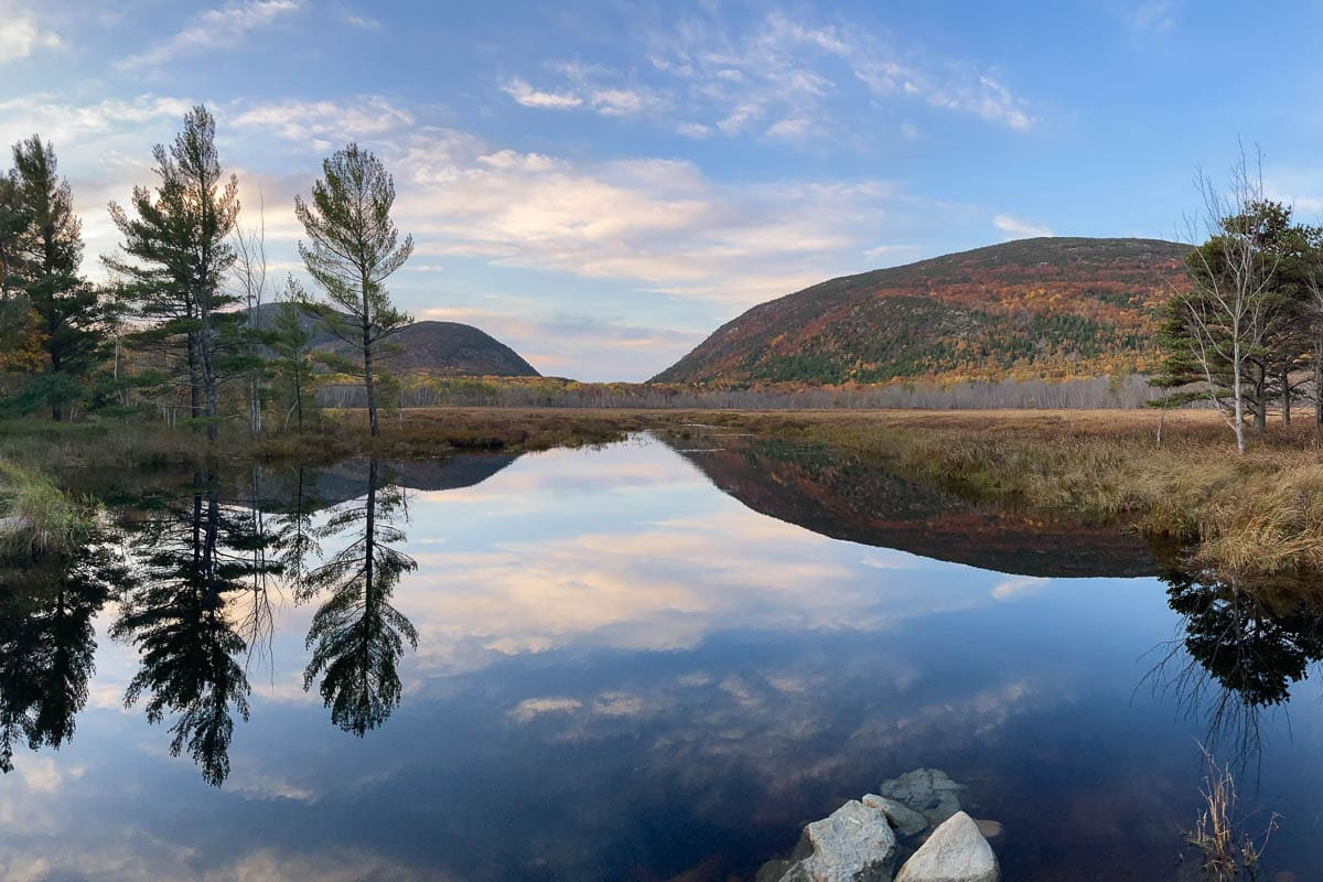 Cromwell Brook reflection at Great Meadow Wetland, Acadia National Park, Maine