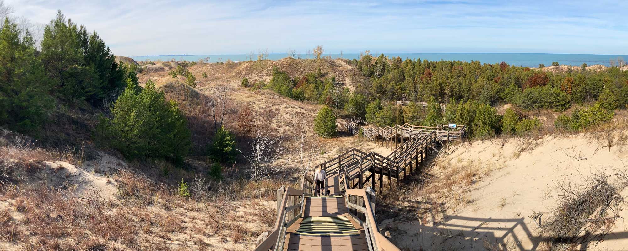 Dune Succession Trail boardwalk panorama in Indiana Dunes National Park