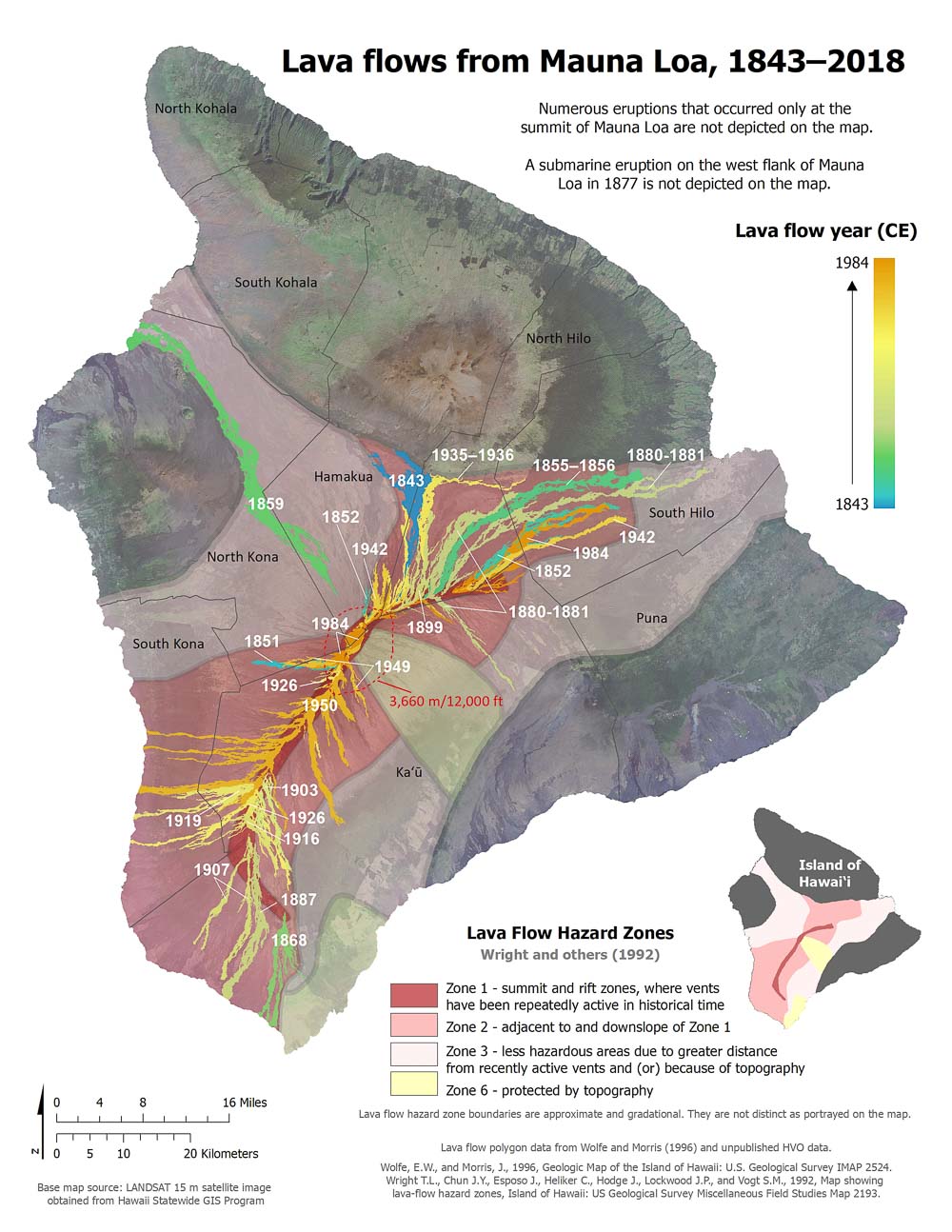 Mauna Loa historic lava flows - Image credit USGS