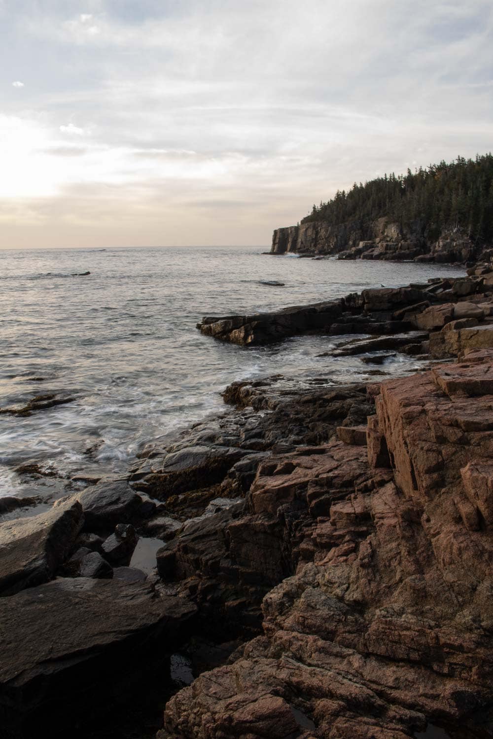 Sunrise on the Ocean Path at the coast of Acadia National Park, Maine