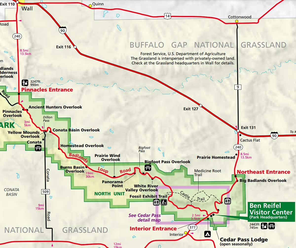 Badlands Loop Road map - Things to Do in Badlands National Park