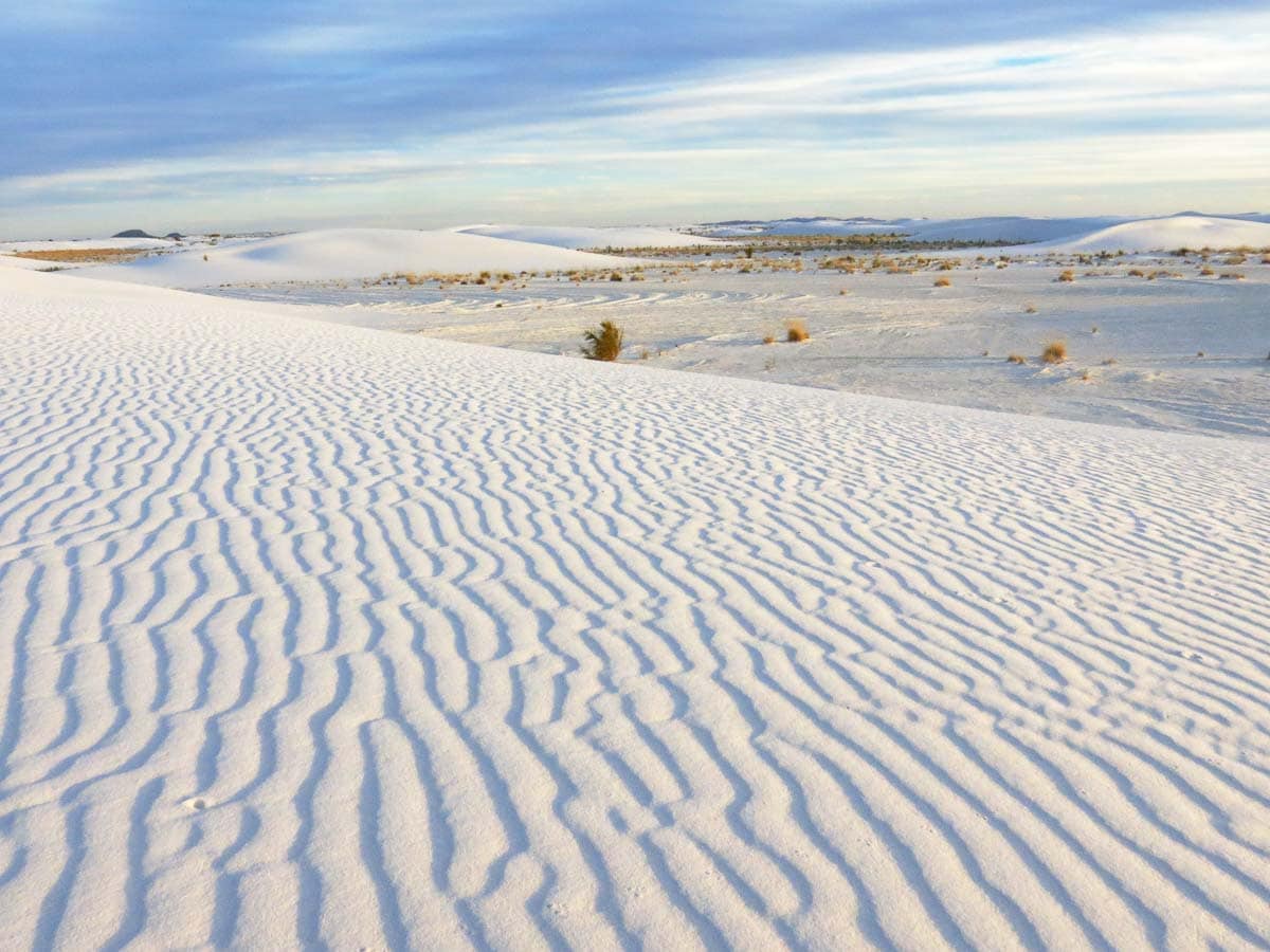 Gypsum sand dunes in White Sands National Park, New Mexico, one of those amazing warm national parks to visit in winter - Photo Credit NPS