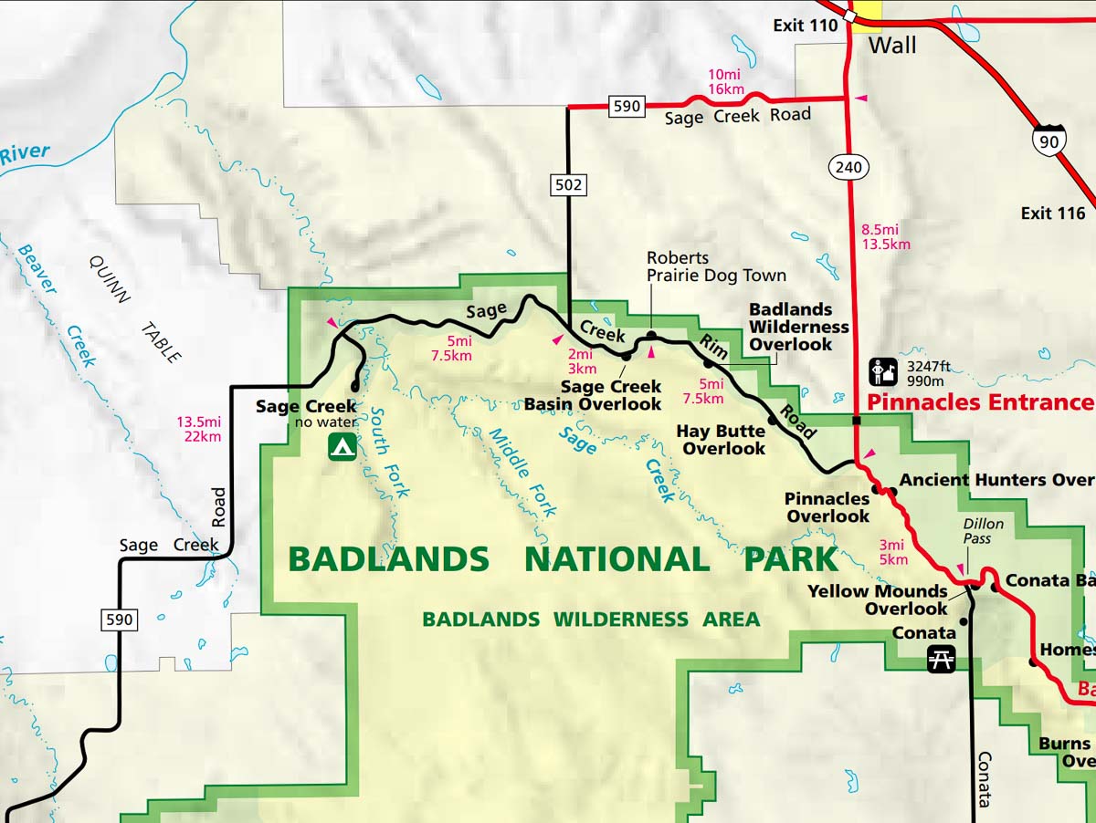 Sage Creek Rim Road map - Things to Do in Badlands National Park