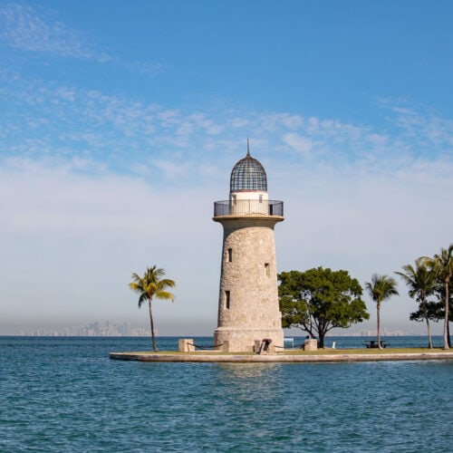 Boca Chita Key Lighthouse and Miami skyline in Biscayne National Park