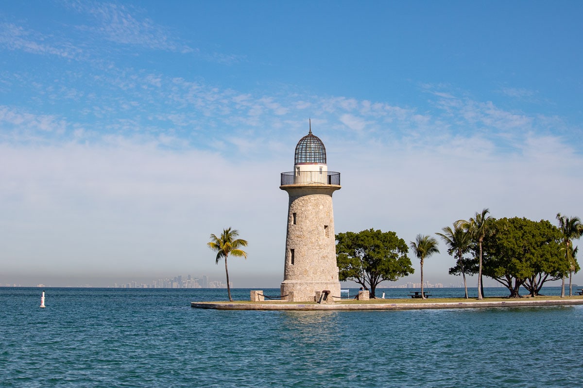 Boca Chita Key Lighthouse and Miami skyline in Biscayne National Park