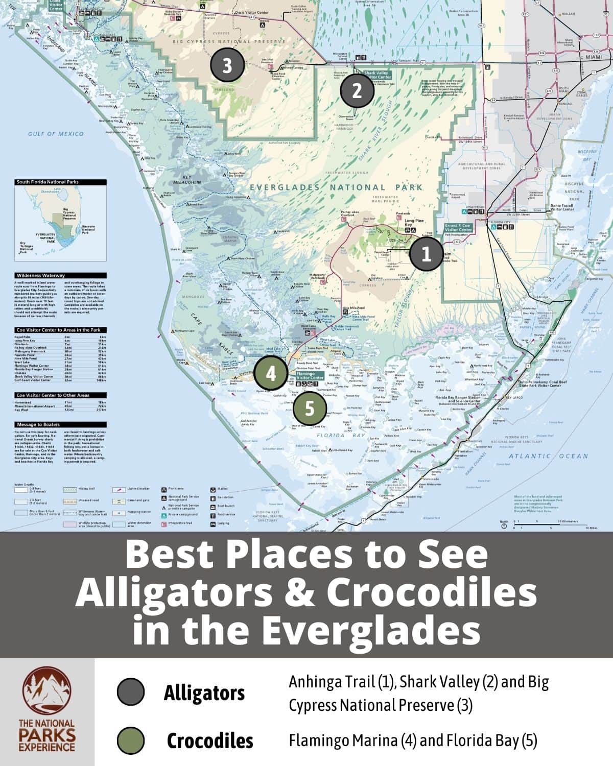 Map of the Best Places to See Alligators and Crocodiles in the Everglades