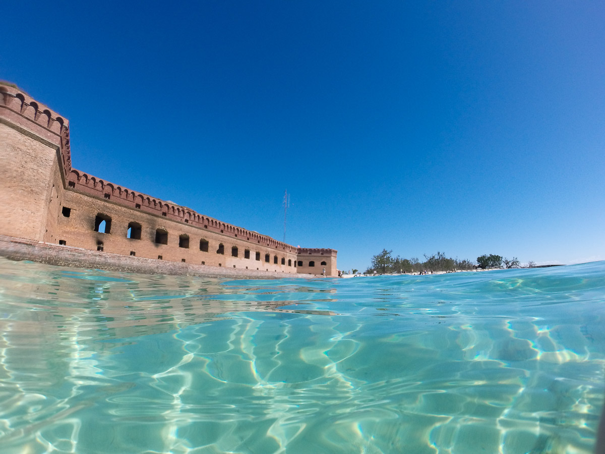 View of Fort Jefferson while snorkeling in Dry Tortugas National Park, Florida