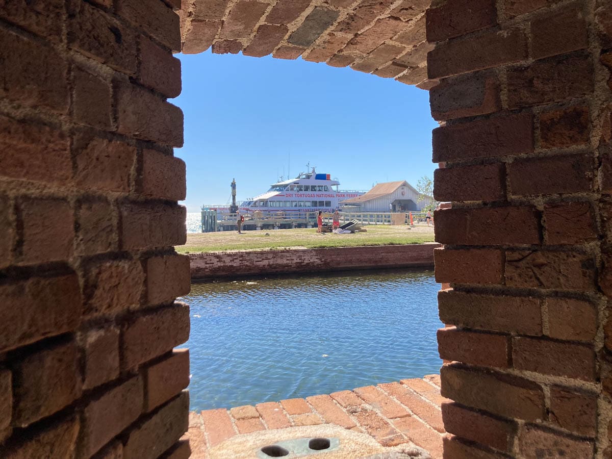 View of Yankee Freedom III ferry from Fort Jefferson in Dry Tortugas National Park, Florida