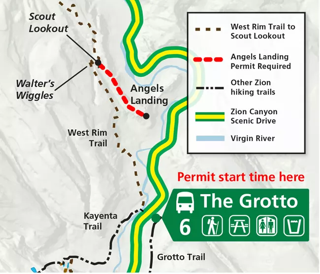 Map of the Hiking Permit Reservations for Angels Landing in Zion National Park in 2024 - Image credit: NPS