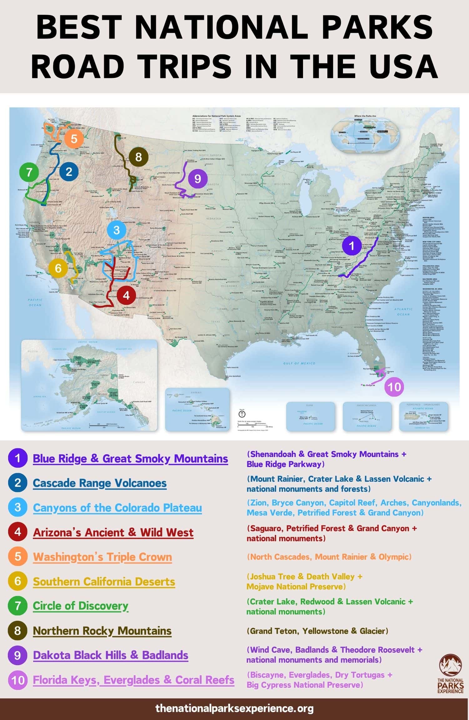 Map of the Best National Parks Road Trips in the USA